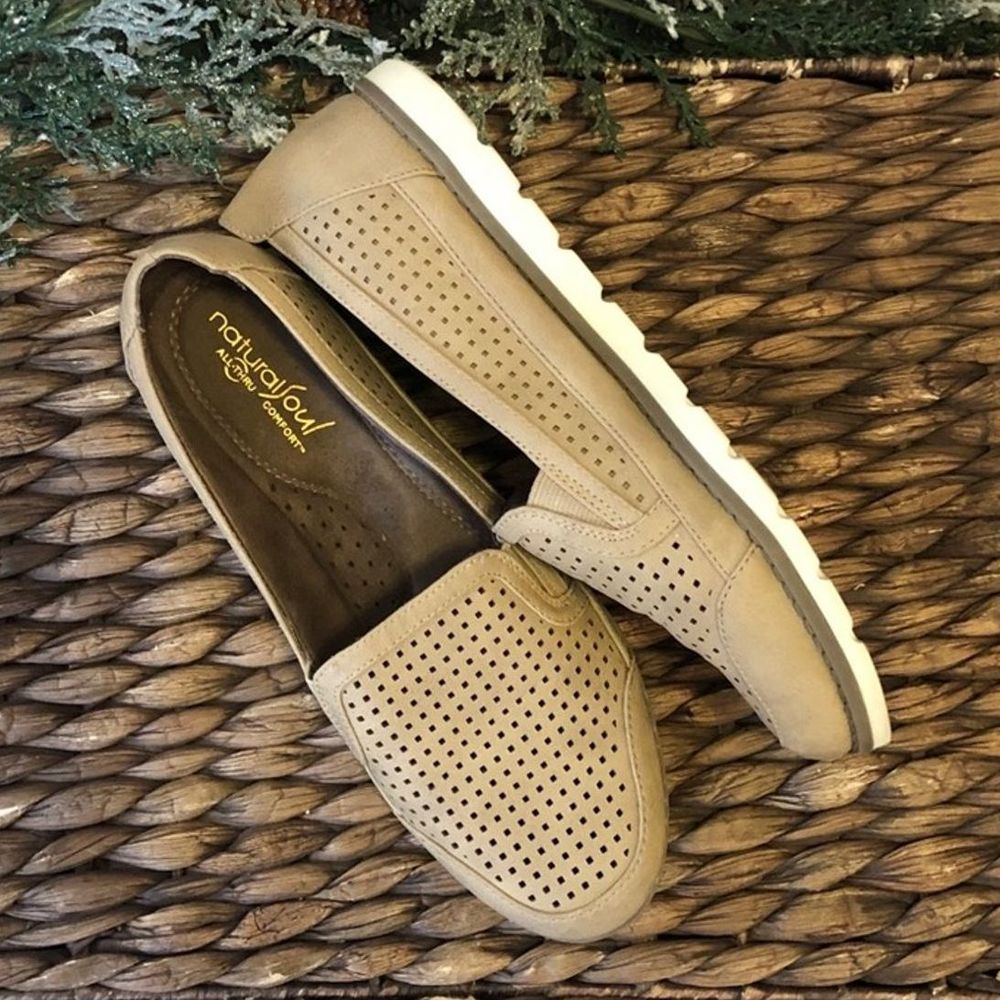 Natural Soul Comfort Tan Perforated Slip On